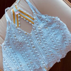 Free People Beach White Crochet Halter Top sz S